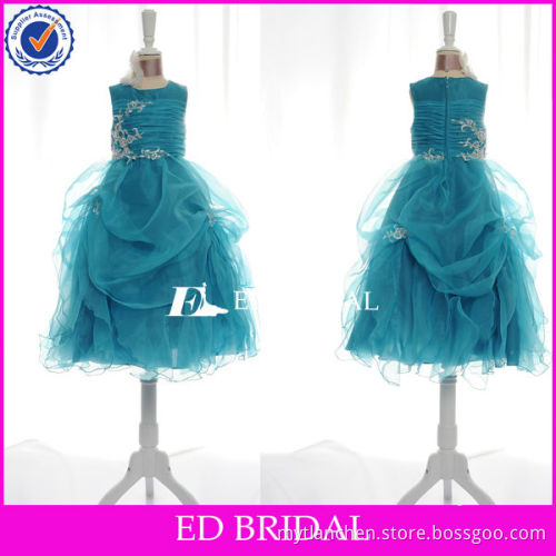 Ball Gown Lace Appliqued Blue Tulle Layered Flower Girl Dress